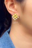 Yellow Resin Stone and Pearl Stud Earrings - Nuaah | An Indian Bazaar - Earrings