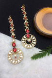 Red Kundan and Pearl Long Dangler Hoops - Nuaah | An Indian Bazaar - Earrings