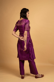 Purple Silk Brocade Kurta,Pants Dupatta Set
