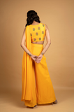 Sorbet Yellow Sharara Drape Saree With Blouse & Belt