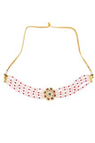 Pink Mahroon Beaded Gold Tone Kundan Inspired Choker Necklace With Earrings