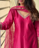 Pink Badla Handwork Chanderi Silk Suit With Kota Dupatta Set