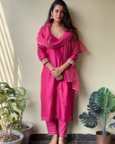 Pink Badla Handwork Chanderi Silk Suit With Kota Dupatta Set