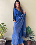 Royal Blue Handcrafted Gota Patti Work Chanderi Silk Suit Set