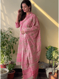 Subtle Pink Soft Cotton Silk Printed Kurta And Graceful Silk Dupatta Set