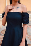 Solid Black Cotton Short Dress