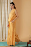 Mulmul Cotton Solid Mustard Top And Wide Leg Pants (Set Of 2)