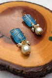 Blue Stone and Pearl Stud Earrings