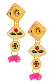 Pink Gold Tone Kundan Beaded Choker Necklace With Earrings