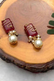 Marsala Stone and Pearl Stud Earrings