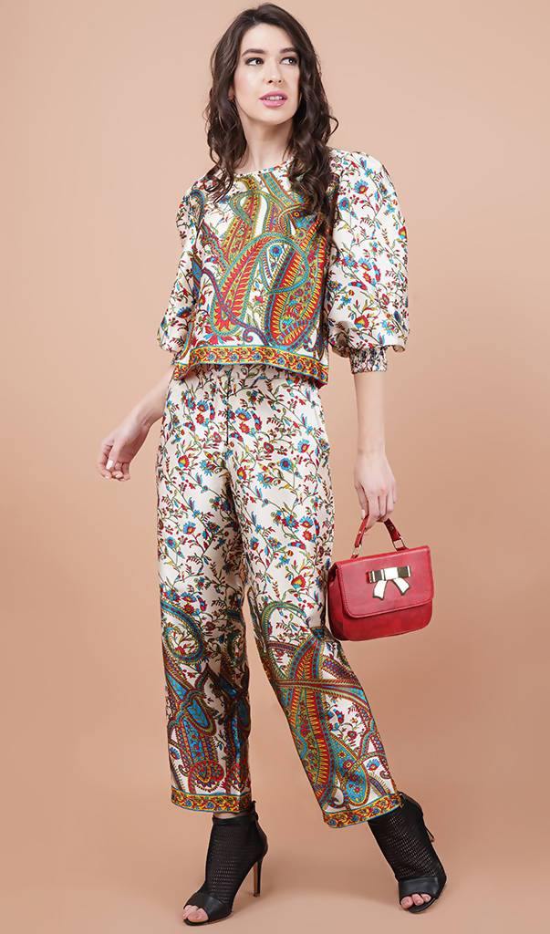 Satin Printed Co-Ord Set With Pants
