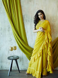 Soft Gold Ruffled Saree - Nuaah | An Indian Bazaar - SAREES