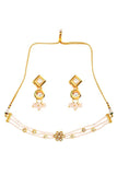 White Gold Tone Kundan Onyx Choker Necklace With Earrings