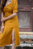 Moss Georgette Mustard Side Slit Midi Dress