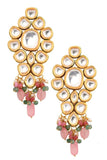 Handcrafted Pink Green Gold Tone Kundan Earrings