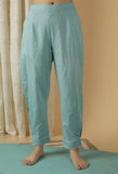 Mulmul Cotton Solid Turquoise Blue Kurti And Straight Pants (Set Of 2)