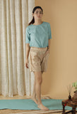 Mulmul Cotton Turquoise Blue Top And Beige Shorts (Set Of 2)