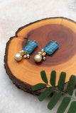 Blue Stone and Pearl Stud Earrings