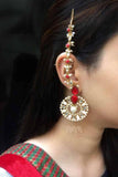 Red Kundan and Pearl Long Dangler Hoops - Nuaah | An Indian Bazaar - Earrings