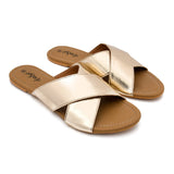 Solid Double Strap Patterened Gold Festive Flats