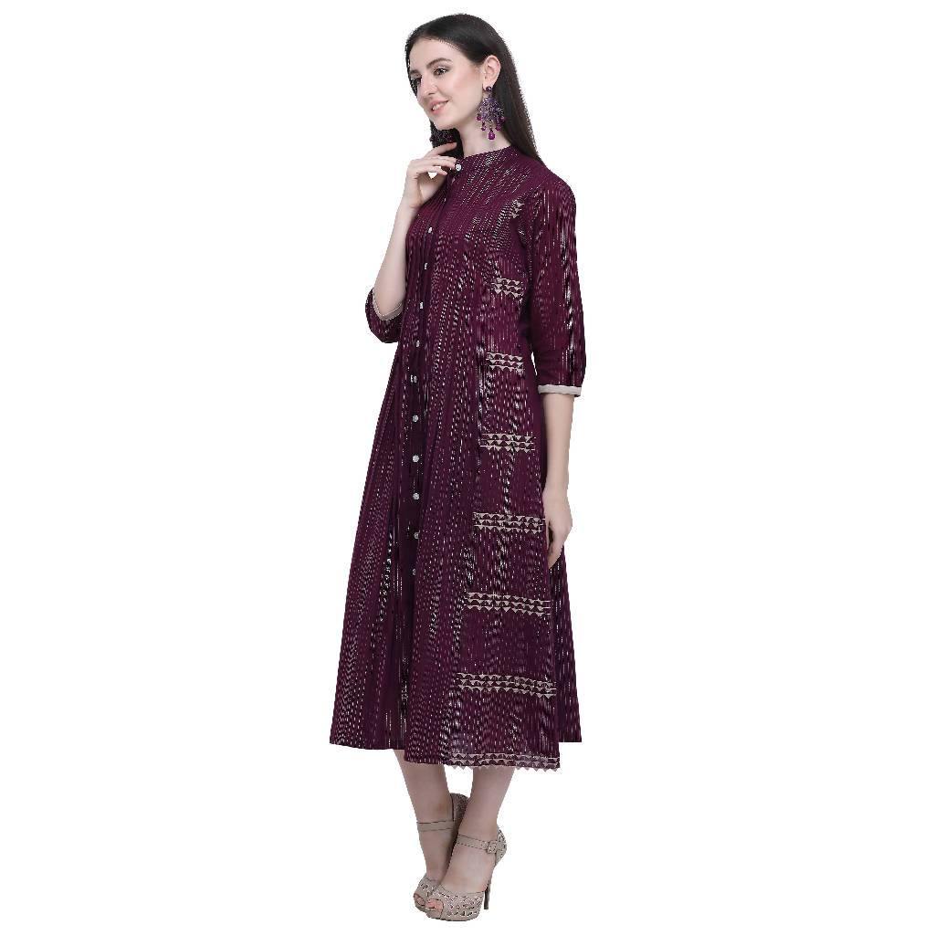 Wine Broad Tuck Dress - Nuaah | An Indian Bazaar - DRESS