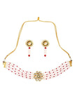 Pink Mahroon Beaded Gold Tone Kundan Inspired Choker Necklace With Earrings