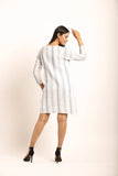 Boat Neck Blue White Striped Dress