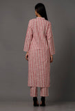 Peach Red And White Stripes Pure Woven