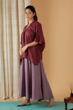 Mulmul Cotton Plum Kaftan Top With Lilac Flared Skirt (Set Of 2)