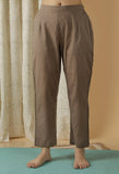 Mulmul Cotton Solid Tan Brown Top And Straight Fit Pants (Set Of 2)