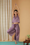 Mulmul Cotton Lilac V Neck Top And Drawstring Flared Pants (Set Of 2)