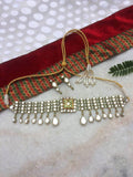 Sqaure Kundan and Pearl Choker Necklace Set
