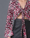 Leopard Print Crop Tie Blouse