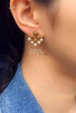 Brown Resin Stone and Pearl Stud Earrings