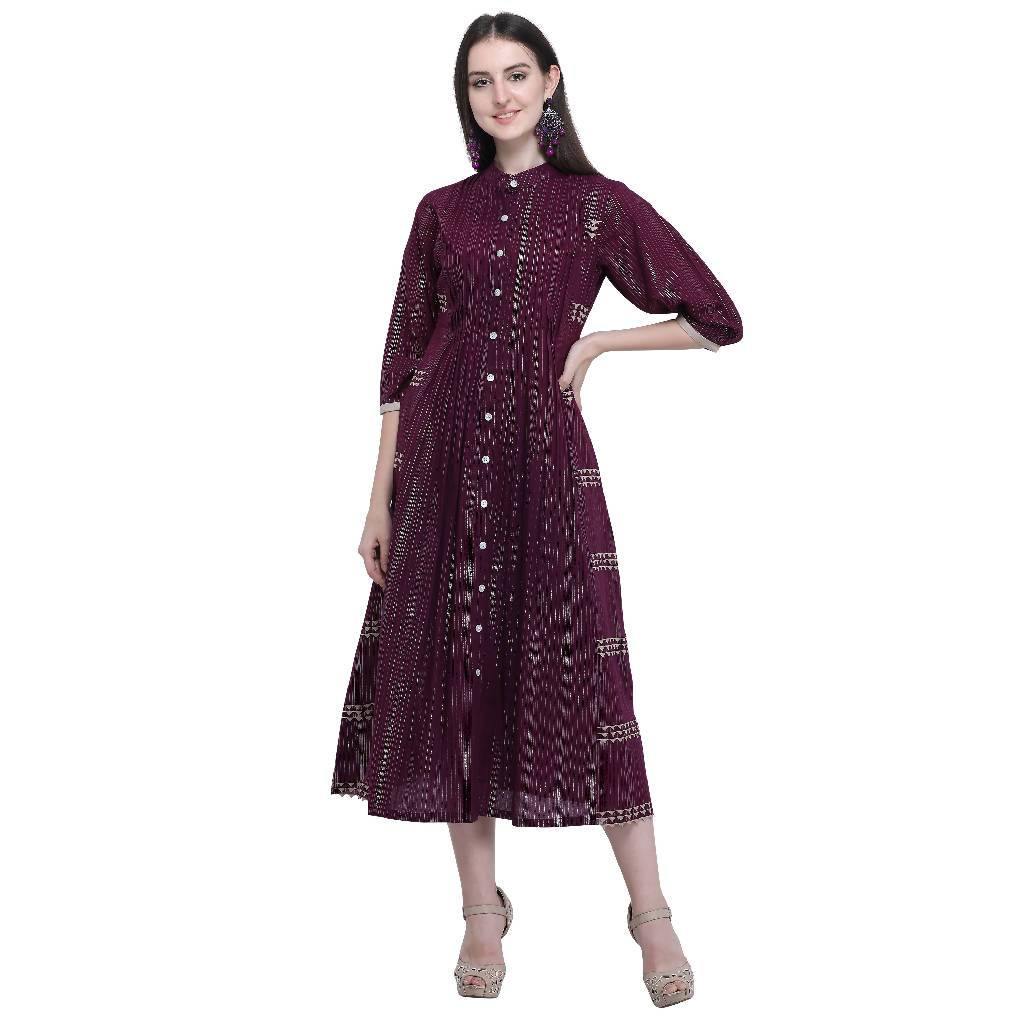 Wine Broad Tuck Dress - Nuaah | An Indian Bazaar - DRESS