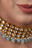 Blue Gold Tone Kundan Beaded Choker Necklace