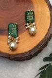Emerald Stone and Pearl Stud Earrings