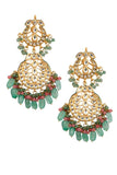 Pink Green Gold Tone Kundan Inspired Maang Tikka With Earrings