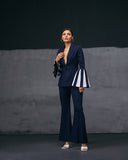 Open Pleat Jacket & Pant Co-ord In Navy Blue