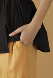 Mulmul Cotton Black Robe And Mustard Straight pants (Set Of 2)