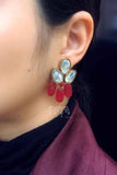 Red Stone and Kundan Dangler Earrings