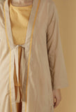 Beige Front Tie housecoat With Solid Mustard Top And (Set Of 3)