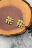 Yellow Resin Stone and Pearl Stud Earrings - Nuaah | An Indian Bazaar - Earrings