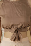 Mulmul Cotton Tan Brown Crop Top With Knotted Belt And Dhoti Pants (Set Of 2)
