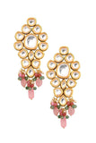 Classic Pink Beaded Gold Tone Kundan Inspired Maang Tikka With Earrings